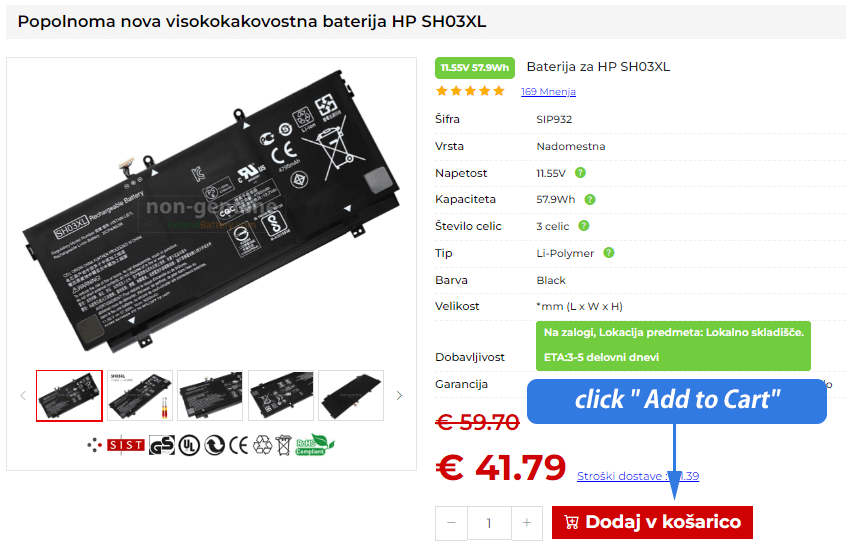Izberite eno pravilno baterijo